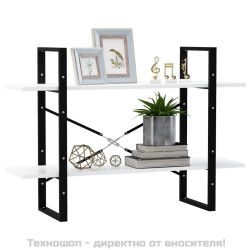 2-етажна библиотека, бял, 100x30x70 см, инженерно дърво