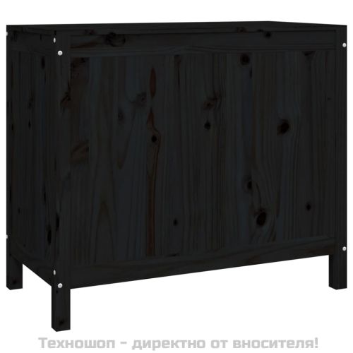 Кутия за пране, черна, 88,5x44x76 см, борово дърво масив