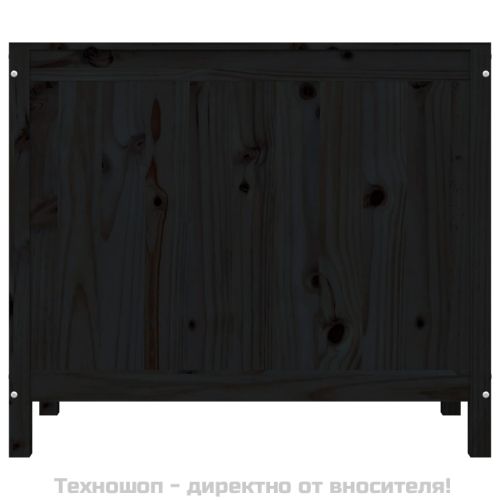 Кутия за пране, черна, 88,5x44x76 см, борово дърво масив