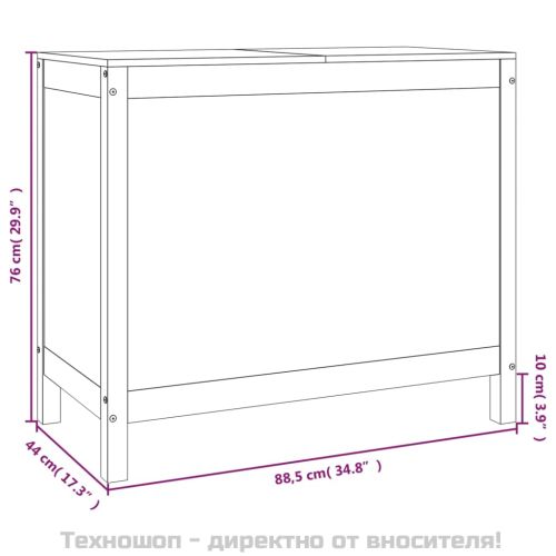 Кутия за пране, черна, 88,5x44x76 см, борово дърво масив