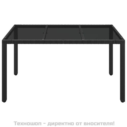 Градинска маса със стъклен плот черен 150x90x75 см полиратан