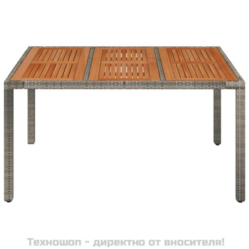 Градинска маса с дървен плот сива 150x90x75 см полиратан
