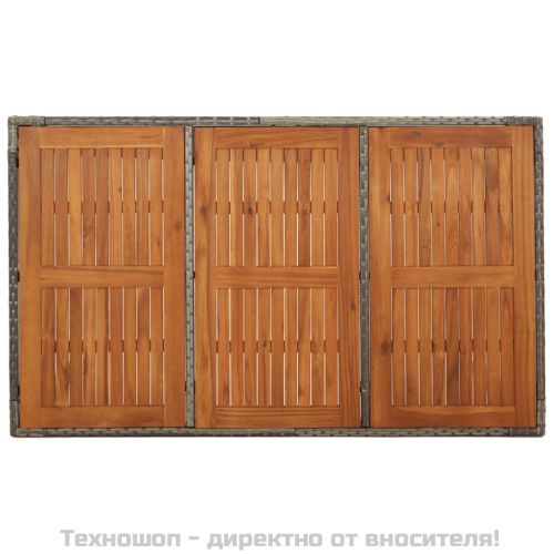Градинска маса с дървен плот сива 150x90x75 см полиратан