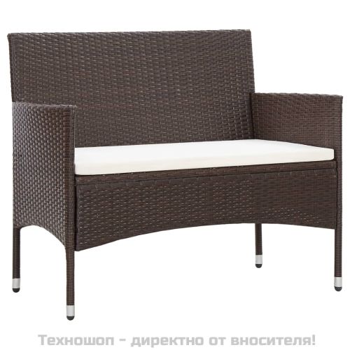 Градински комплект с възглавници, 4 части, кафяв полиратан