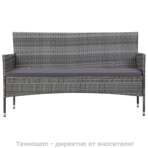 Градински комплект с възглавници, 4 части, полиратан, сив