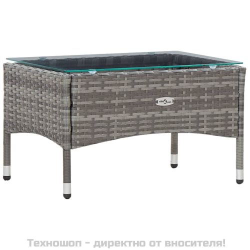 Градински комплект с възглавници, 4 части, полиратан, сив