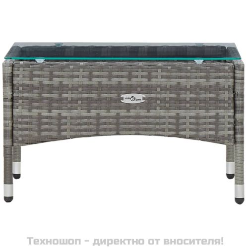 Градински комплект с възглавници, 4 части, полиратан, сив