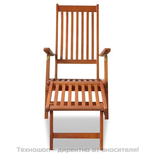 Градински стол шезлонг с опора за крака, акациево дърво масив