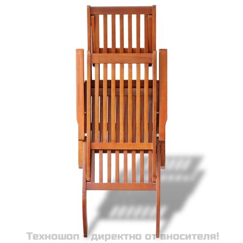 Градински стол шезлонг с опора за крака, акациево дърво масив