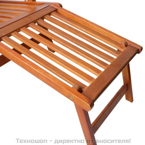 Градински стол шезлонг с опора за крака, акациево дърво масив