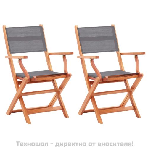 Сгъваеми градински столове 2 бр сиви евкалипт масив и textilene