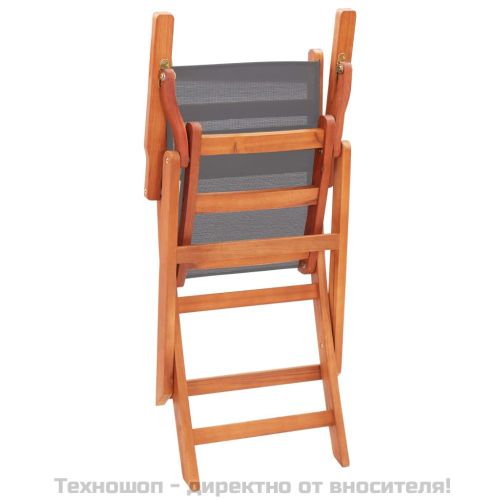 Сгъваеми градински столове 2 бр сиви евкалипт масив и textilene