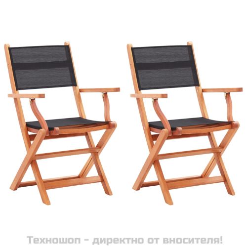 Сгъваеми градински столове 2 бр черни евкалипт масив textilene