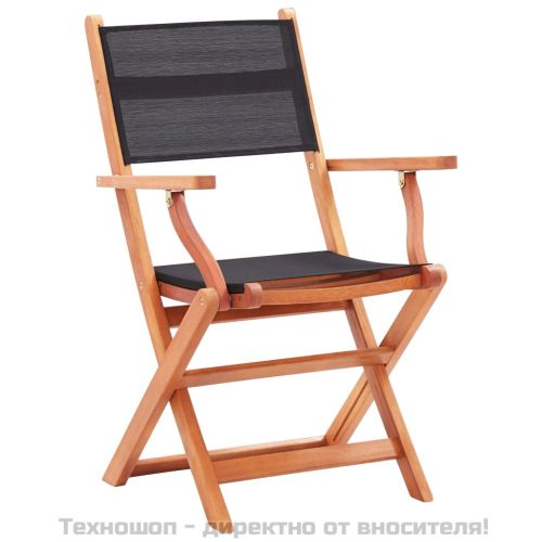 Сгъваеми градински столове 2 бр черни евкалипт масив textilene