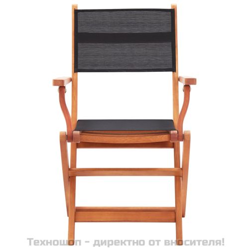 Сгъваеми градински столове 2 бр черни евкалипт масив textilene