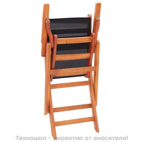 Сгъваеми градински столове 2 бр черни евкалипт масив textilene