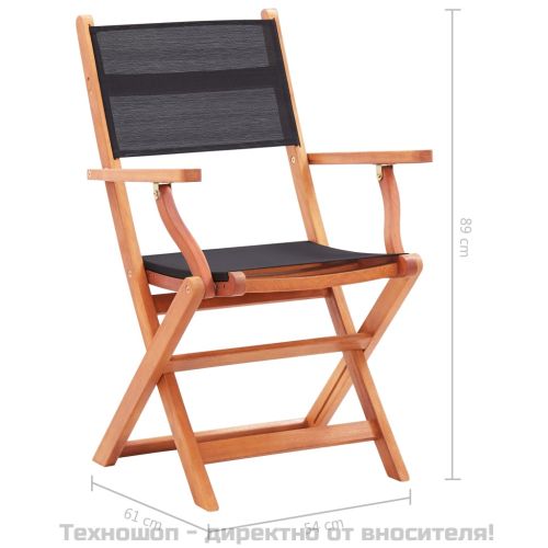 Сгъваеми градински столове 2 бр черни евкалипт масив textilene