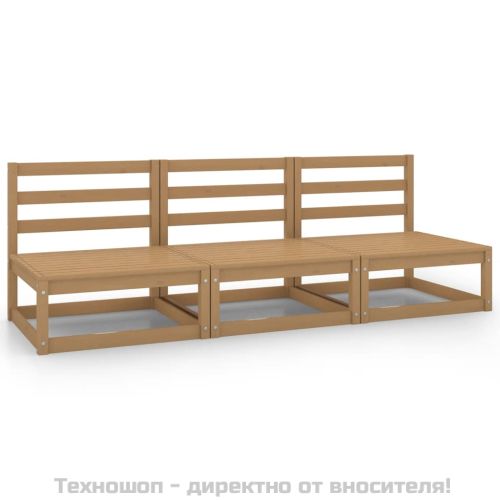 Градински средни дивани, 3 бр, меденокафяви, бор масив