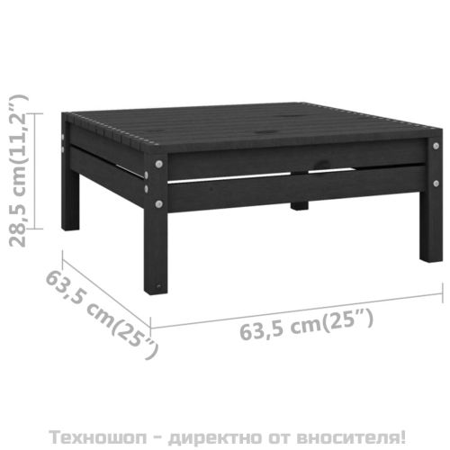 Градинска табуретка, черна, борово дърво масив