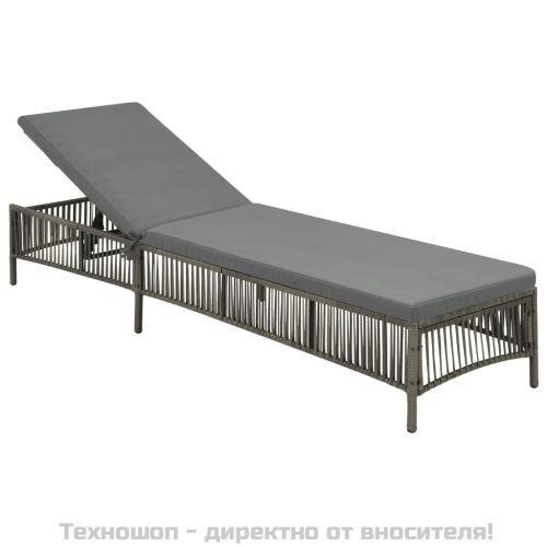 Шезлонг с шалте, полиратан, сив