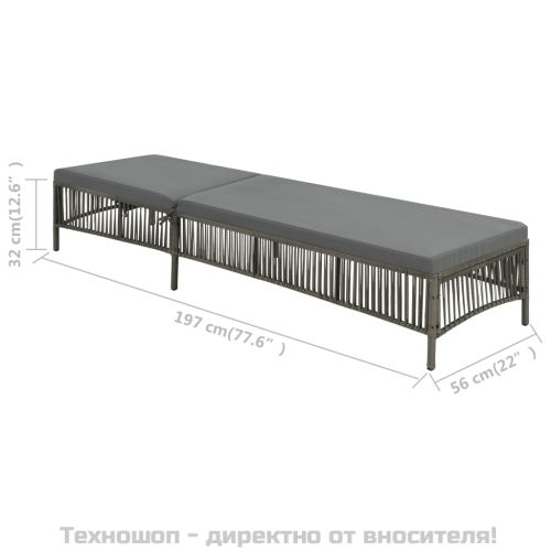 Шезлонг с шалте, полиратан, сив