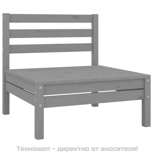 Градински лаундж комплект, 3 части, бор масив, сив