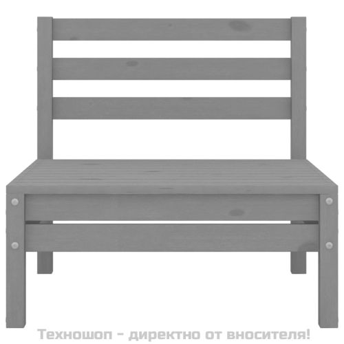 Градински лаундж комплект, 3 части, бор масив, сив