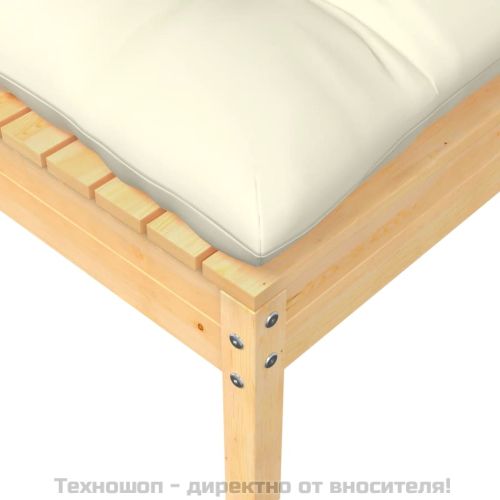 Градинска табуретка с кремава възглавница, борово дърво масив