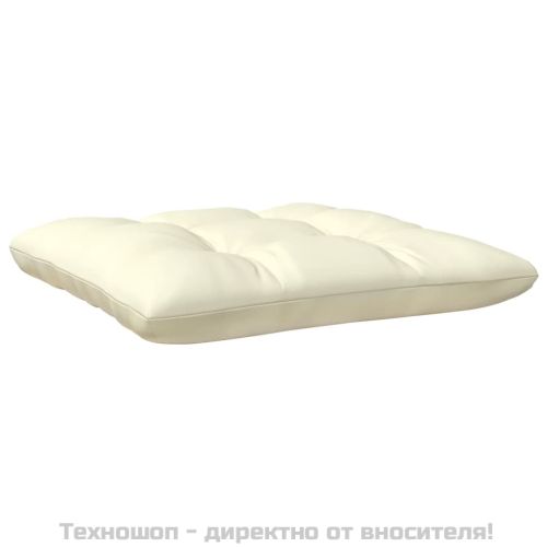 Градинска табуретка с кремава възглавница, борово дърво масив