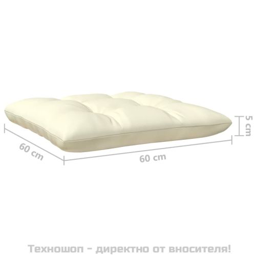 Градинска табуретка с кремава възглавница, борово дърво масив