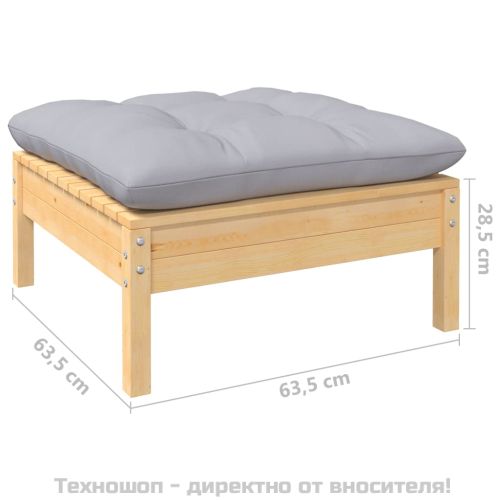 Градинска табуретка със сива възглавница, бор масив