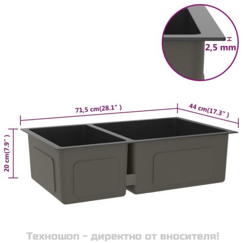 Кухненска мивка, черна, неръждаема стомана