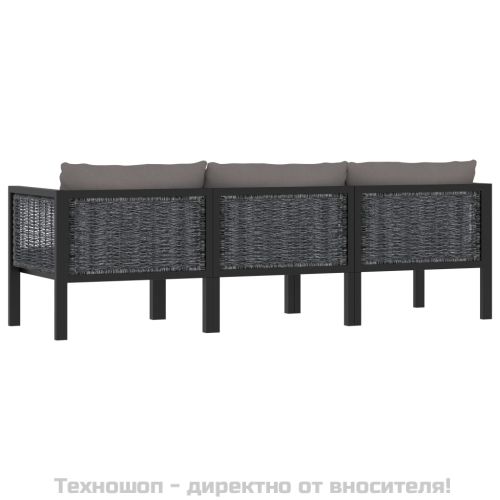 3-местен диван с възглавници, антрацит, полиратан