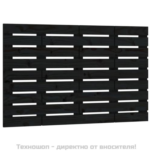 Стенна табла за спалня, черна, 96x3x63 см, борово дърво масив