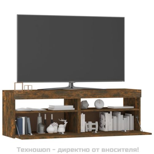 ТВ шкаф с LED осветление, опушен дъб, 120x35x40 см