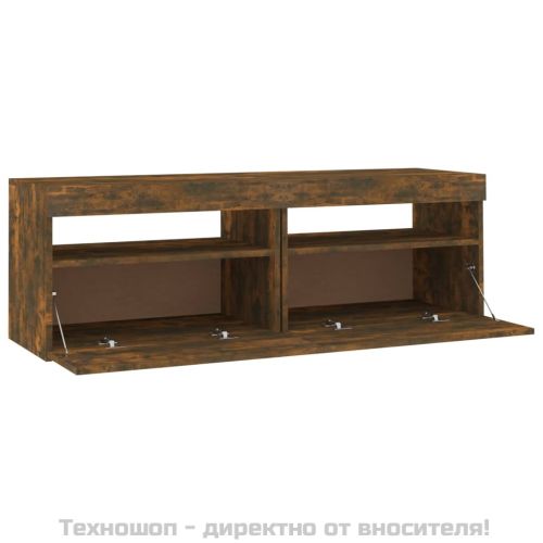 ТВ шкаф с LED осветление, опушен дъб, 120x35x40 см