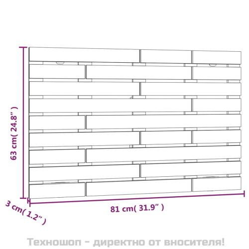 Стенна табла за спалня, сива, 81x3x63 см, борово дърво масив