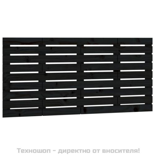 Стенна табла за спалня, черна, 146x3x63 см, борово дърво масив