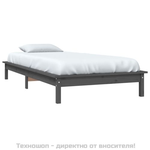 Рамка за легло, сива, бор масив, 90x190 см, Single