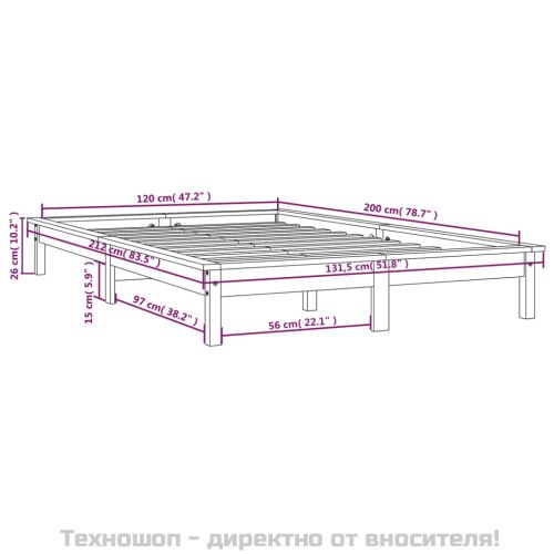 Рамка за легло, бяла, 120х200 см, бор масив