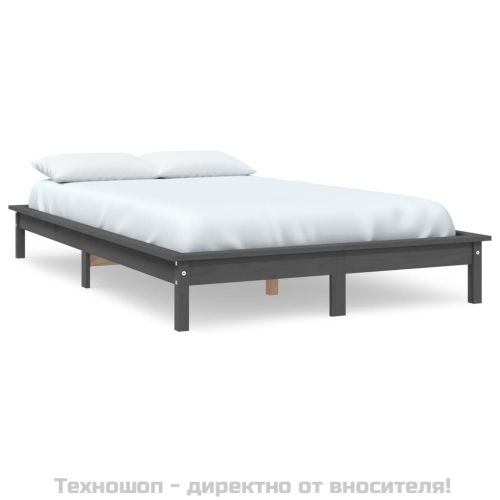 Рамка за легло, сива, 200х200 см, бор масив
