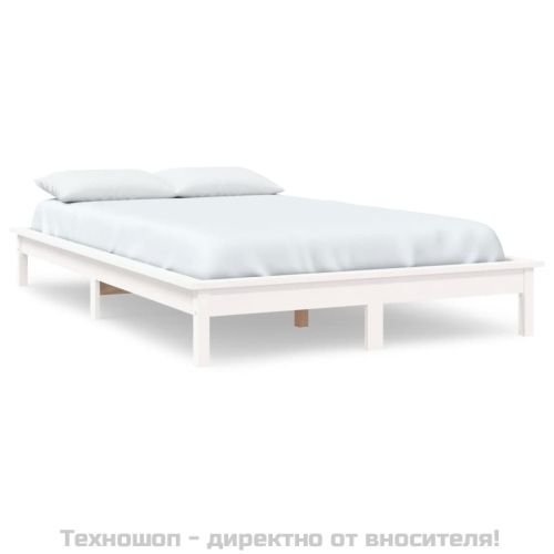 Рамка за легло без матрак, бял, 140x190 см, бор масив
