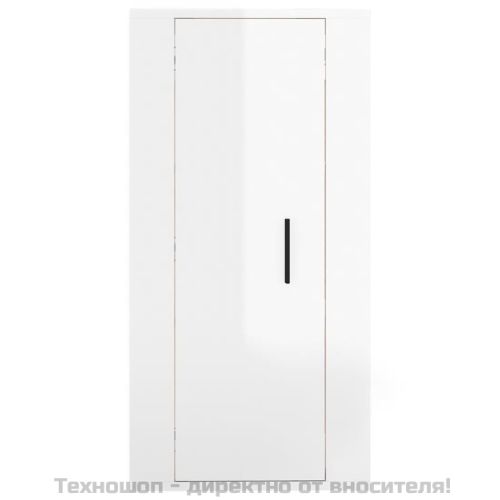 ТВ шкаф за стенен монтаж, бял гланц, 40x34,5x80 см