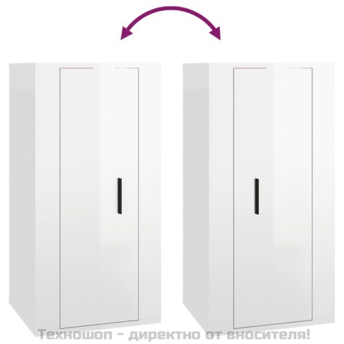 ТВ шкаф за стенен монтаж, бял гланц, 40x34,5x80 см