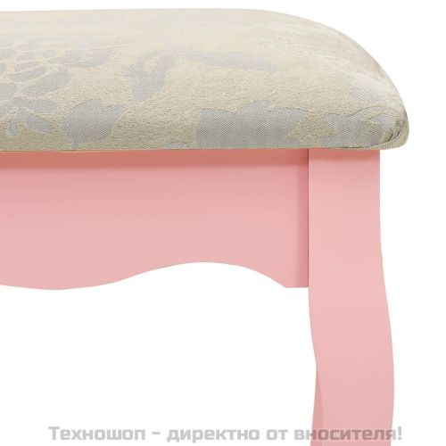 Тоалетка с табуретка и тройно сгъваемо огледало, розова