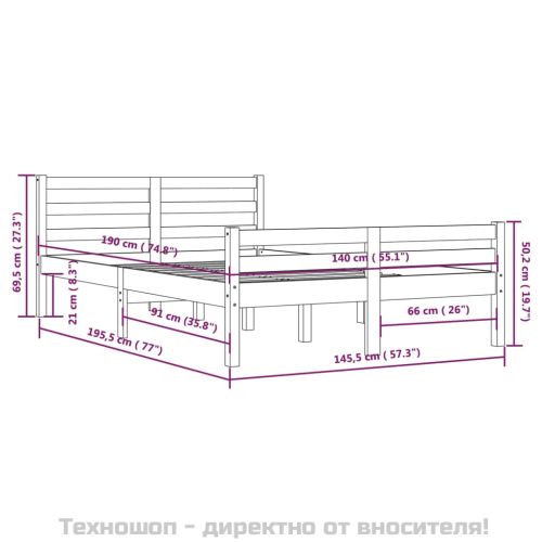 Рамка за легло, масивно дърво, 140х190 см