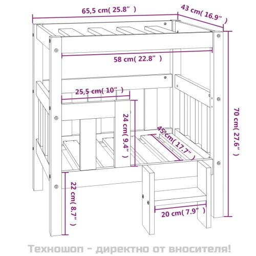 Кучешко легло, меденокафяво, 65,5x50,5x70 см, бор масив