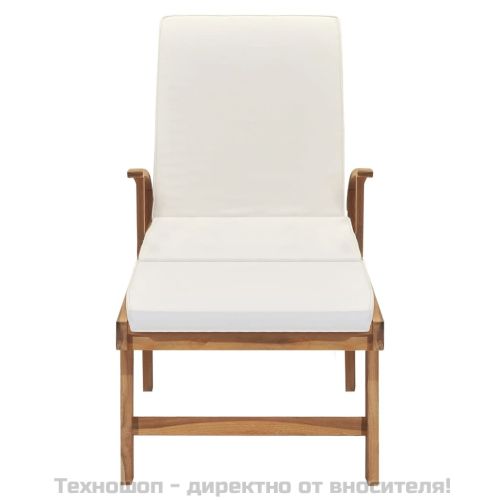 Шезлонг с шалте, тиково дърво масив, кремаво