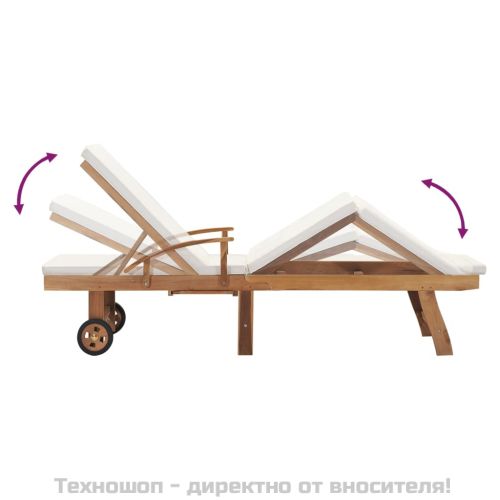 Шезлонг с шалте, тиково дърво масив, кремаво