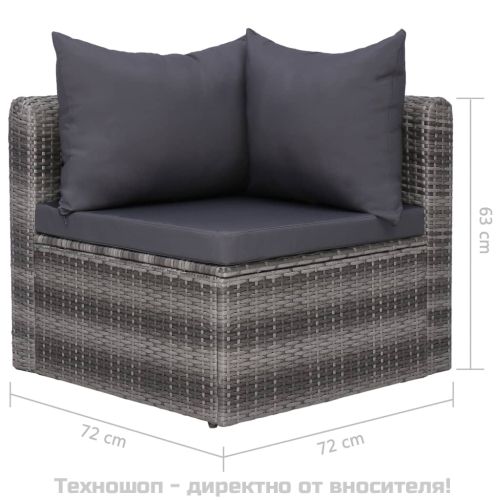 Градински комплект с възглавници, 4 части, сив, полиратан